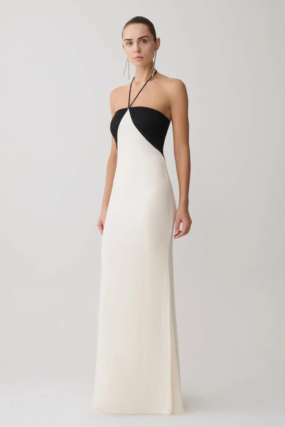 Hien Sequin Halter Maxi Dress – Black/Ivory Hien Sequin Halter Maxi Dress – Black/Ivory