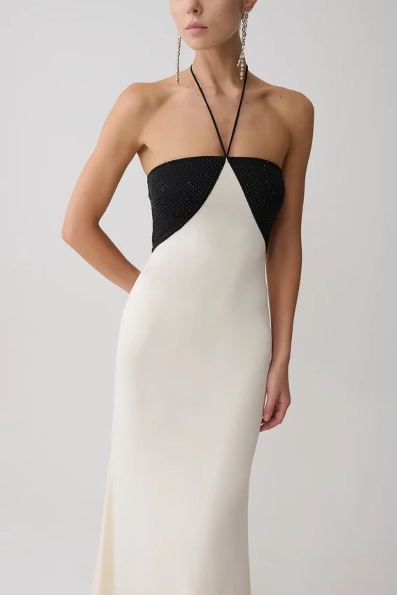 Hien Sequin Halter Maxi Dress – Black/Ivory Hien Sequin Halter Maxi Dress – Black/Ivory