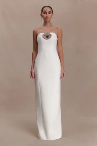 Hilda Embellished Strapless Maxi Dress – White