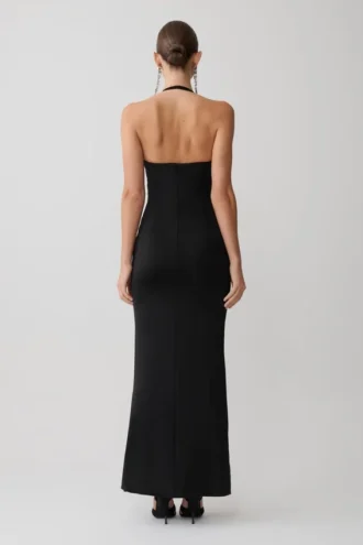 Hoai Gathered Slinky Halter Maxi Dress – Black