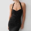 Hoai Gathered Slinky Halter Maxi Dress – Black