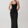 Hoai Gathered Slinky Halter Maxi Dress – Black