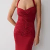Hoai Gathered Slinky Halter Maxi Dress – Deep Red