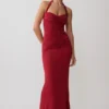 Hoai Gathered Slinky Halter Maxi Dress – Deep Red
