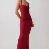 Hoai Gathered Slinky Halter Maxi Dress – Deep Red