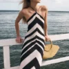 Hope Satin Halter Midi Dress – Black/White