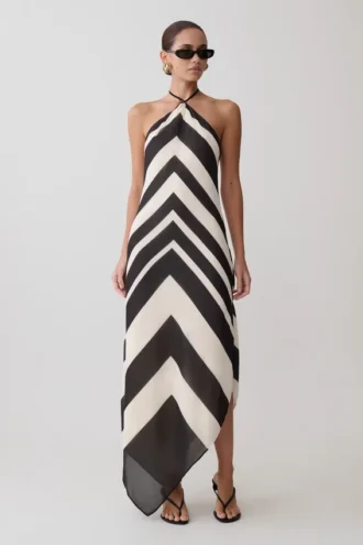 Hope Satin Halter Midi Dress – Black/White