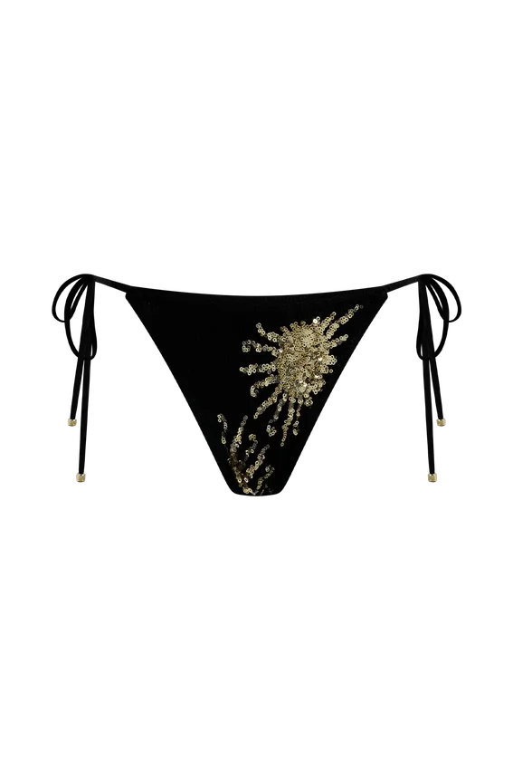 Huntleigh Crochet Bikini Bottom – Black & Gold Sunshine Print Huntleigh Crochet Bikini Bottom – Black & Gold Sunshine Print