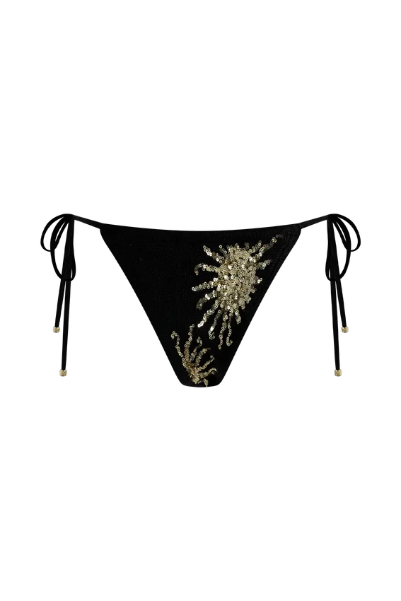 Huntleigh Crochet Bikini Bottom – Black & Gold Sunshine Print Huntleigh Crochet Bikini Bottom – Black & Gold Sunshine Print
