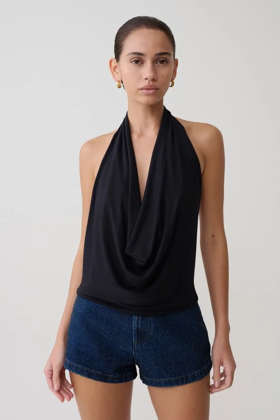 Huyen Cowl Front Modal Top – Black Huyen Cowl Front Modal Top – Black