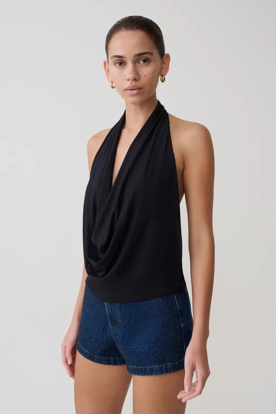 Huyen Cowl Front Modal Top – Black Huyen Cowl Front Modal Top – Black