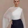 Ida Sheer Asymmetrical Long Sleeve Cape – White