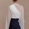 Ida Sheer Asymmetrical Long Sleeve Cape – White
