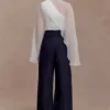 Ida Sheer Asymmetrical Long Sleeve Cape – White