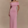 Imogen Off Shoulder Slinky Maxi Dress – Candy Pink