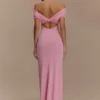 Imogen Off Shoulder Slinky Maxi Dress – Candy Pink