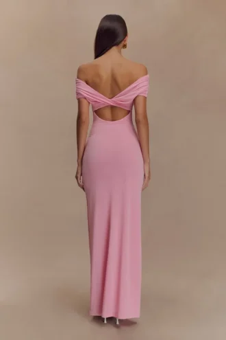 Imogen Off Shoulder Slinky Maxi Dress – Candy Pink
