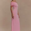 Imogen Off Shoulder Slinky Maxi Dress – Candy Pink