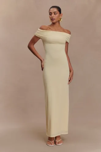 Imogen Off Shoulder Slinky Maxi Dress – Lemon