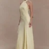 Indira Gathered Slinky Halter Maxi Dress – Lemon