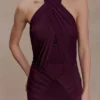 Indira Gathered Slinky Halter Maxi Dress – Mahogany