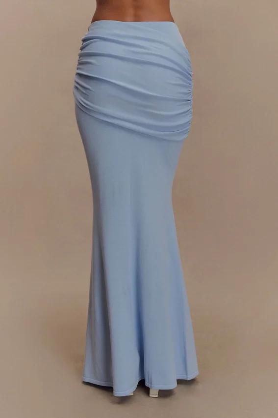 Irene Gathered Knit Maxi Skirt – Blue Irene Gathered Knit Maxi Skirt – Blue