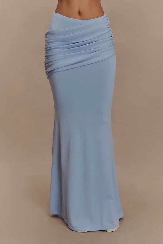 Irene Gathered Knit Maxi Skirt – Blue Irene Gathered Knit Maxi Skirt – Blue