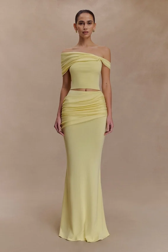 Irene Gathered Knit Maxi Skirt – Lemon Irene Gathered Knit Maxi Skirt – Lemon