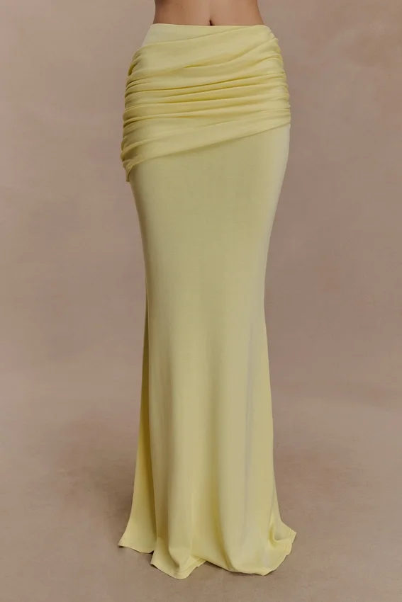 Irene Gathered Knit Maxi Skirt – Lemon Irene Gathered Knit Maxi Skirt – Lemon