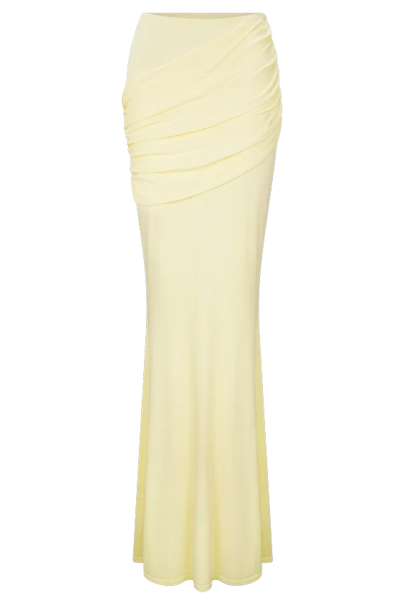Irene Gathered Knit Maxi Skirt – Lemon Irene Gathered Knit Maxi Skirt – Lemon
