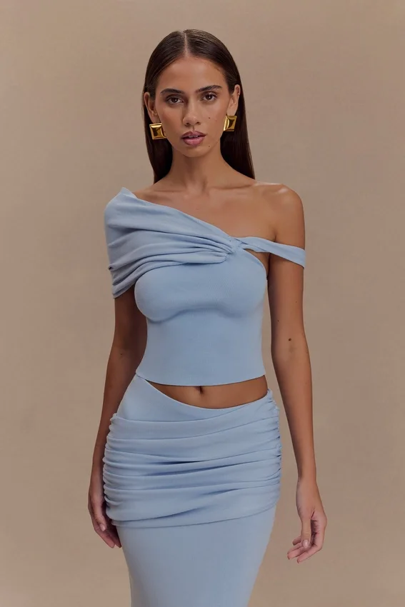 Irene Gathered Knit Top – Blue Irene Gathered Knit Top – Blue