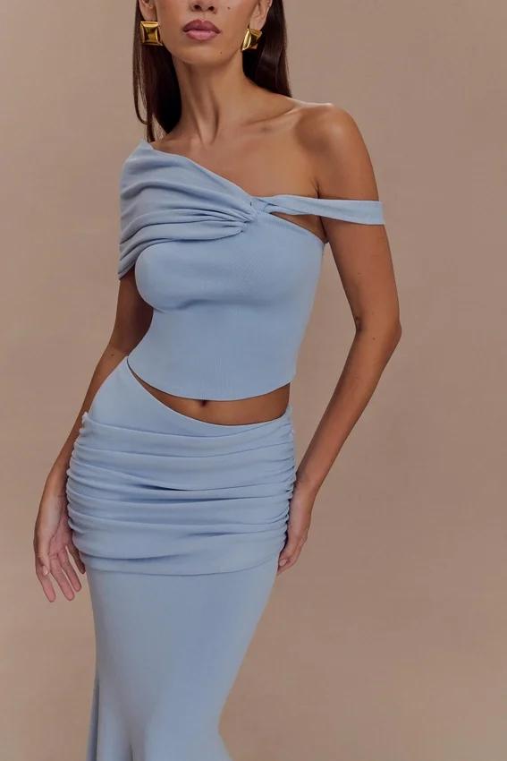 Irene Gathered Knit Top – Blue Irene Gathered Knit Top – Blue