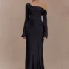 Iris Long Sleeve Satin Maxi Dress – Black