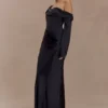 Iris Long Sleeve Satin Maxi Dress – Black