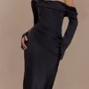 Iris Long Sleeve Satin Maxi Dress – Black