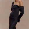 Iris Long Sleeve Satin Maxi Dress – Black
