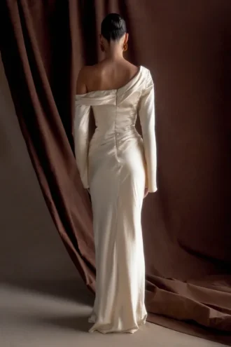Iris Long Sleeve Satin Maxi Dress – Blush Gold