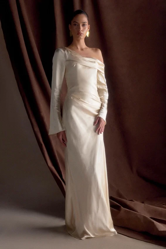 Iris Long Sleeve Satin Maxi Dress – Blush Gold Iris Long Sleeve Satin Maxi Dress – Blush Gold
