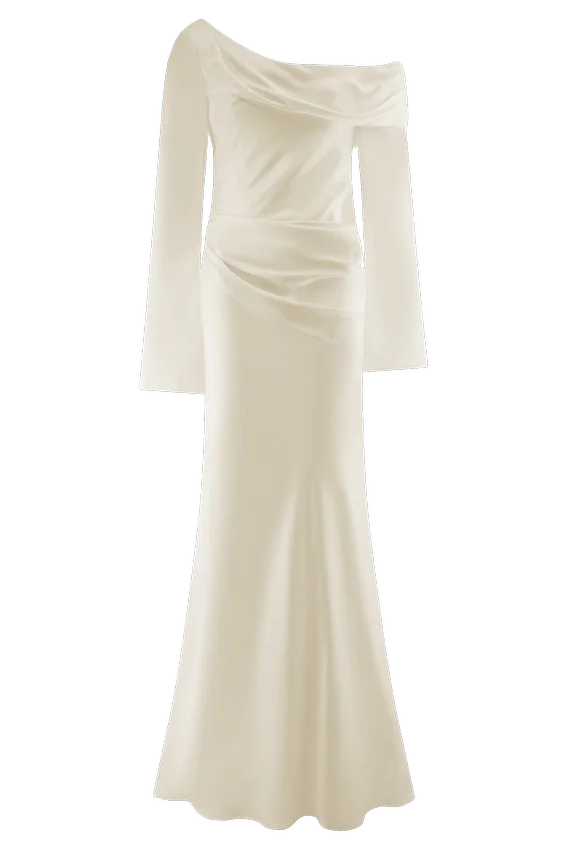 Iris Long Sleeve Satin Maxi Dress – Blush Gold Iris Long Sleeve Satin Maxi Dress – Blush Gold