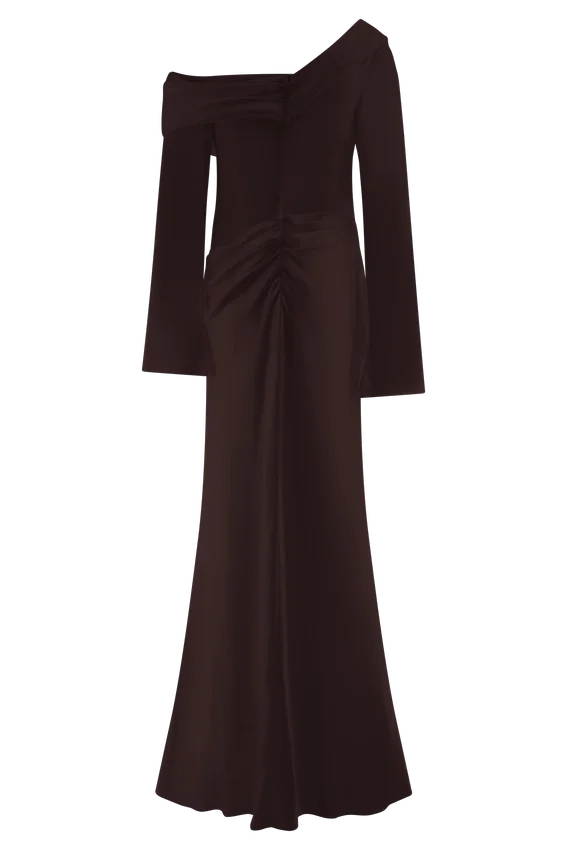 Iris Long Sleeve Satin Maxi Dress – Dark Chocolate Iris Long Sleeve Satin Maxi Dress – Dark Chocolate