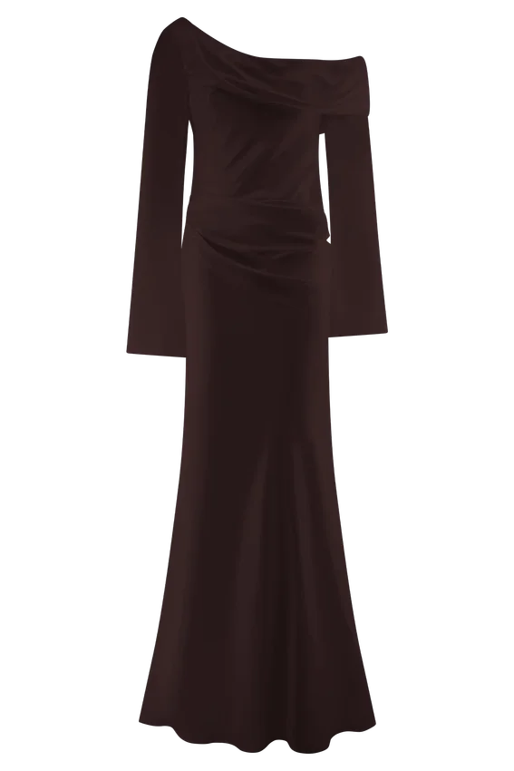 Iris Long Sleeve Satin Maxi Dress – Dark Chocolate Iris Long Sleeve Satin Maxi Dress – Dark Chocolate