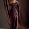 Iris Long Sleeve Satin Maxi Dress – Dark Chocolate Iris Long Sleeve Satin Maxi Dress – Dark Chocolate