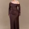 Iris Long Sleeve Satin Maxi Dress – Dark Chocolate Iris Long Sleeve Satin Maxi Dress – Dark Chocolate