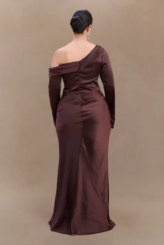 Iris Long Sleeve Satin Maxi Dress – Dark Chocolate Iris Long Sleeve Satin Maxi Dress – Dark Chocolate