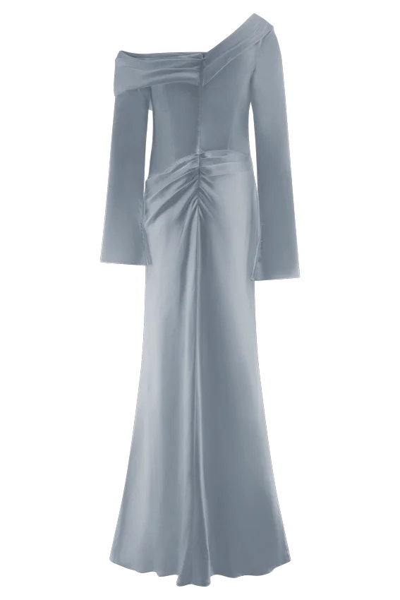 Iris Long Sleeve Satin Maxi Dress – Frosted Blue Iris Long Sleeve Satin Maxi Dress – Frosted Blue