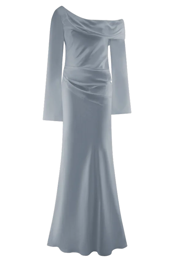 Iris Long Sleeve Satin Maxi Dress – Frosted Blue Iris Long Sleeve Satin Maxi Dress – Frosted Blue