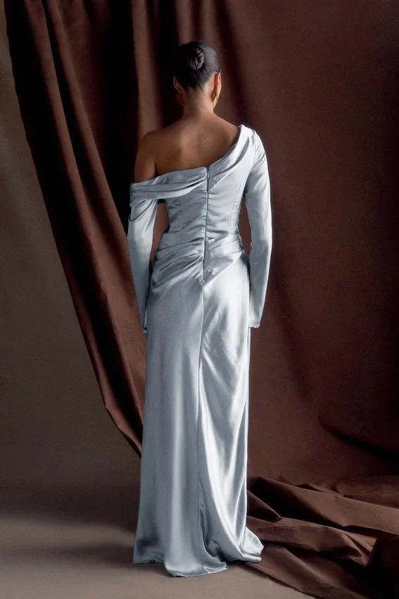 Iris Long Sleeve Satin Maxi Dress – Frosted Blue Iris Long Sleeve Satin Maxi Dress – Frosted Blue