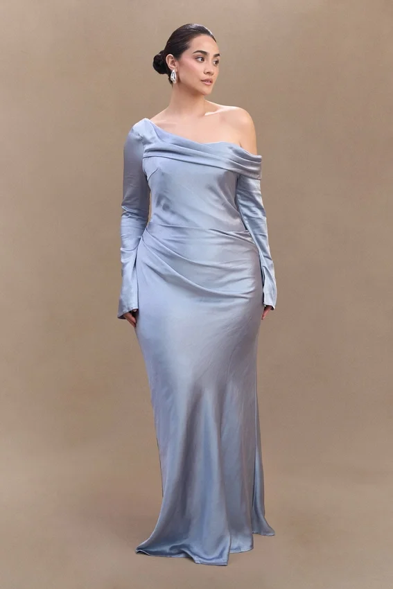 Iris Long Sleeve Satin Maxi Dress – Frosted Blue Iris Long Sleeve Satin Maxi Dress – Frosted Blue