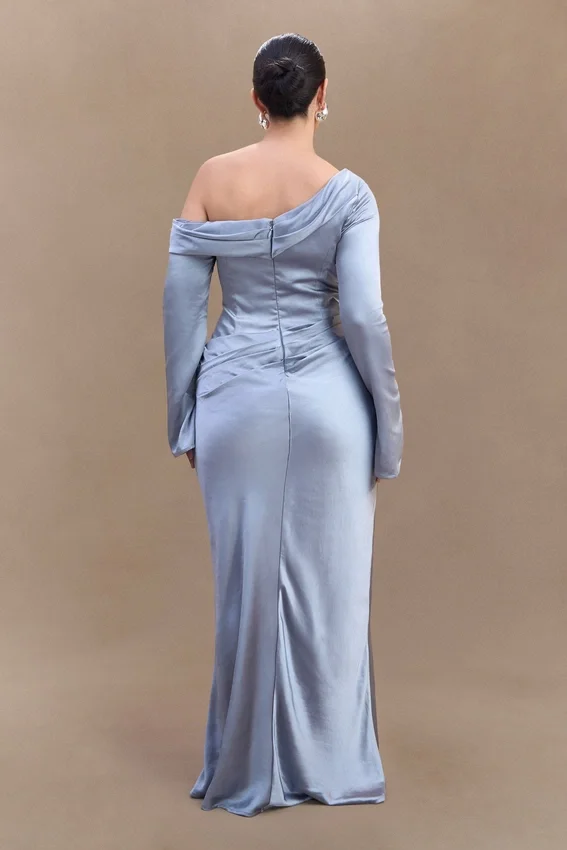 Iris Long Sleeve Satin Maxi Dress – Frosted Blue Iris Long Sleeve Satin Maxi Dress – Frosted Blue