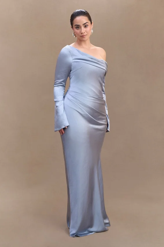 Iris Long Sleeve Satin Maxi Dress – Frosted Blue Iris Long Sleeve Satin Maxi Dress – Frosted Blue